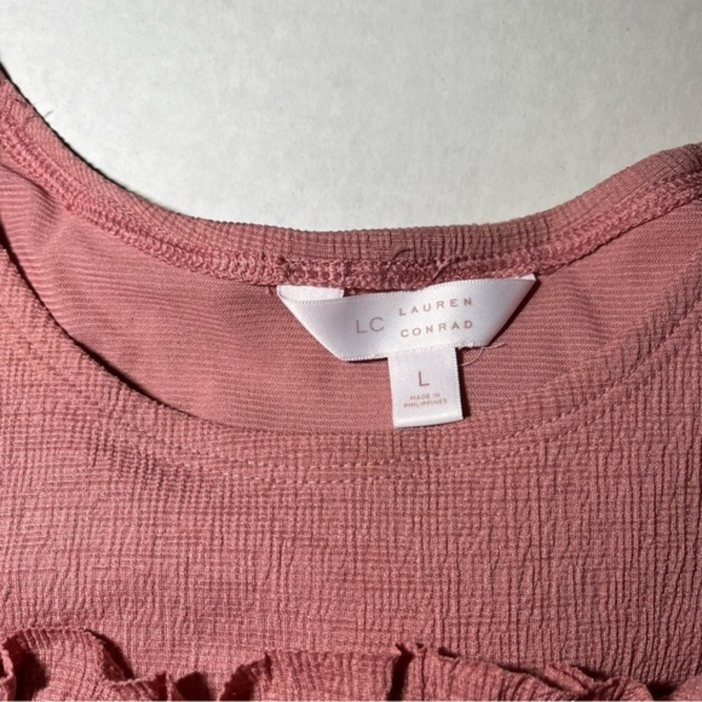 LC Lauren Conrad Pink Rose Cold Shoulder Ruffle‎ Dress Size Large - Picture 6 of 13